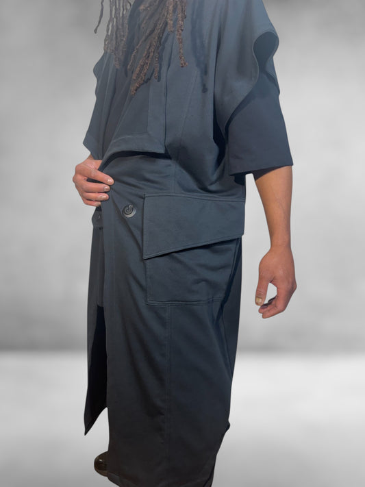 SLEEVELESS RETRO-FUTURE Unisex cotton blend duster kimono