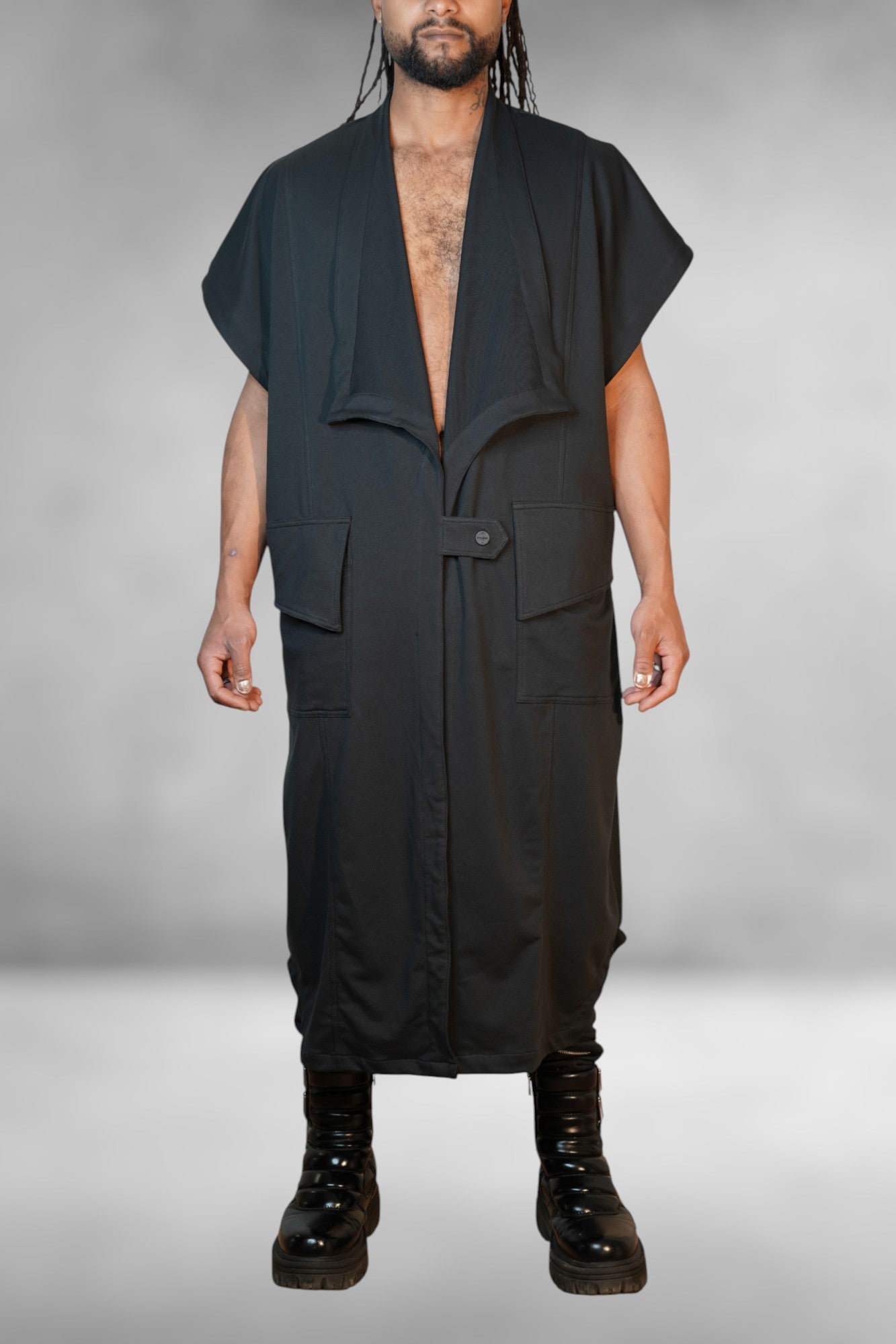 RETRO-FUTURE SIN MANGA Kimono gabardina en mezcla de algodón